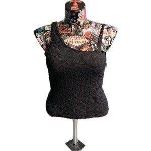 Halara Crinkle Fabric Asymmetric Neckline Tank Top Black Size L